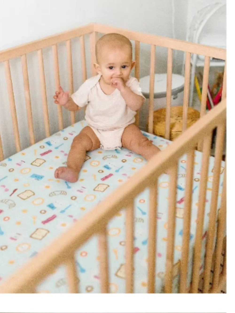 Loulou Lollipop Muslin Fitted Crib Sheet - Breakfast Blue